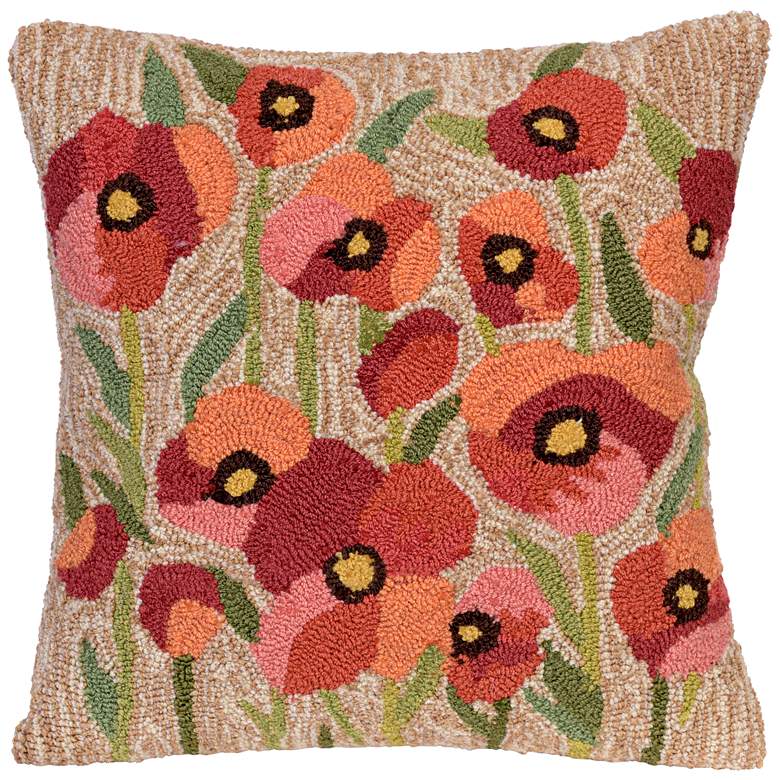 Image 1 Frontporch Poppies Neutral 18" Square Indoor-Outdoor Pillow