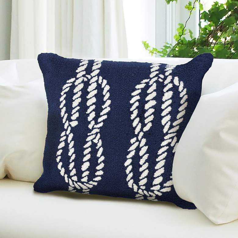 Image 1 Frontporch Ropes Navy 18 inch Square Indoor-Outdoor Throw Pillow