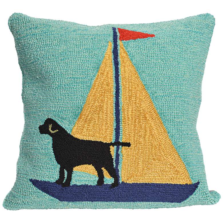 Image 1 Frontporch Sailing Dog Yellow 18 inch Indoor-Outdoor Pillow