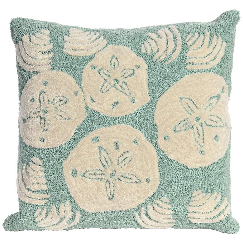 Image 1 Frontporch Shell Toss Aqua 18" Square Indoor-Outdoor Pillow