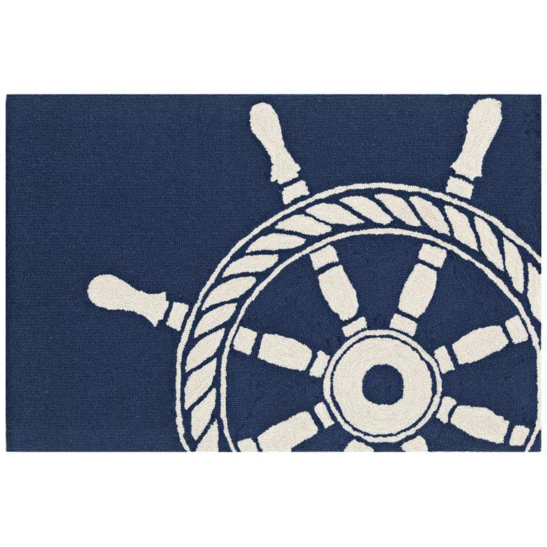 Image 1 Frontporch Ship Wheel 145633 5&#39;x7&#39;6 inch Navy Outdoor Area Rug