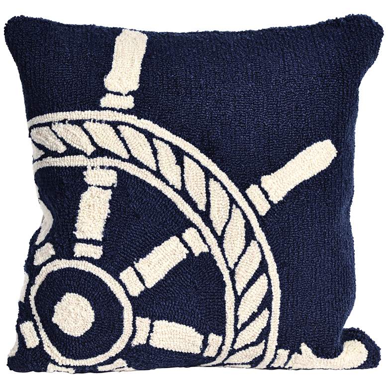 Image 1 Frontporch Ship Wheel Navy 18" Square Indoor-Outdoor Pillow