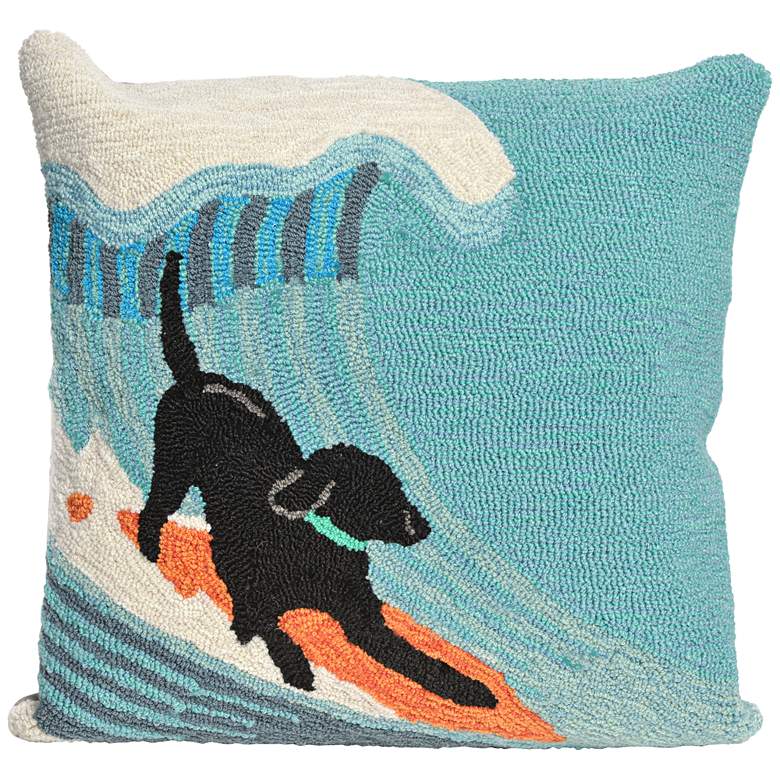 Image 1 Frontporch Surfing Dog Ocean 18 inch Indoor-Outdoor Pillow