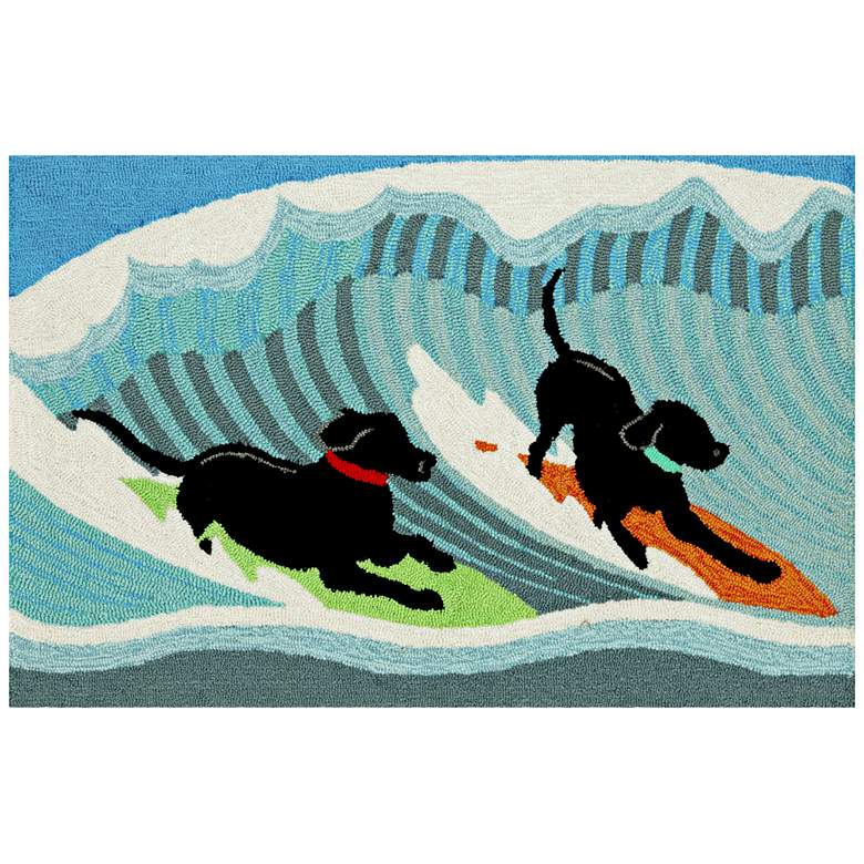 Image 1 Frontporch Surfing Dogs 147304 2'6"x4' Blue Outdoor Area Rug