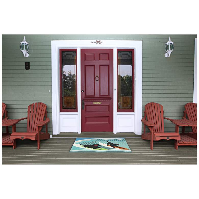 Image 2 Frontporch Surfing Dogs 147304 2&#39;6 inchx4&#39; Blue Outdoor Area Rug more views