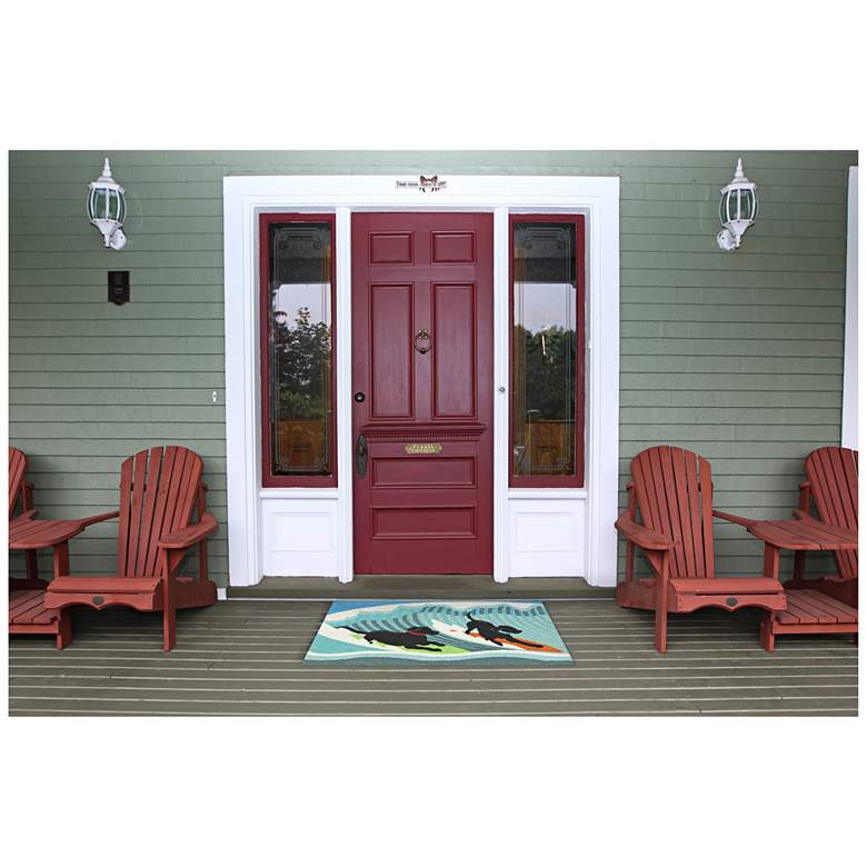 Image 2 Frontporch Surfing Dogs 147304 2'6"x4' Blue Outdoor Area Rug more views