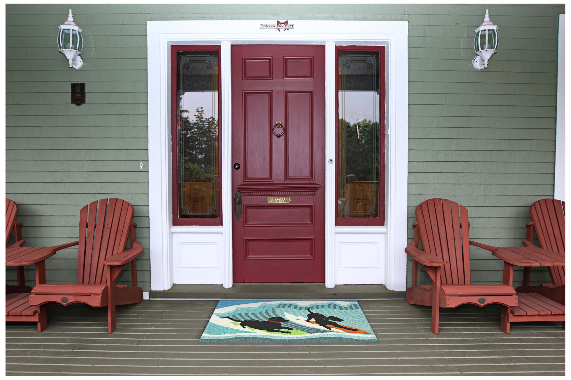 Thumbnail2 of Frontporch Surfing Dogs 147304 2'x3' Blue Outdoor Area Rug more views