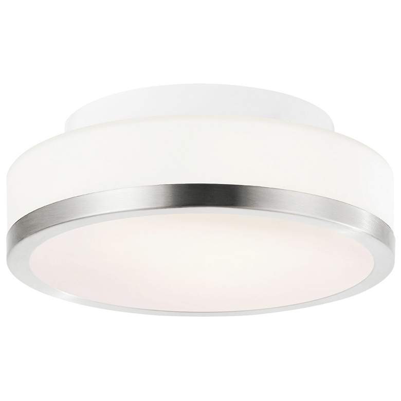 Image 1 Frosted 1 Light Drum Shade Flush Mount With Satin Nickel Finish