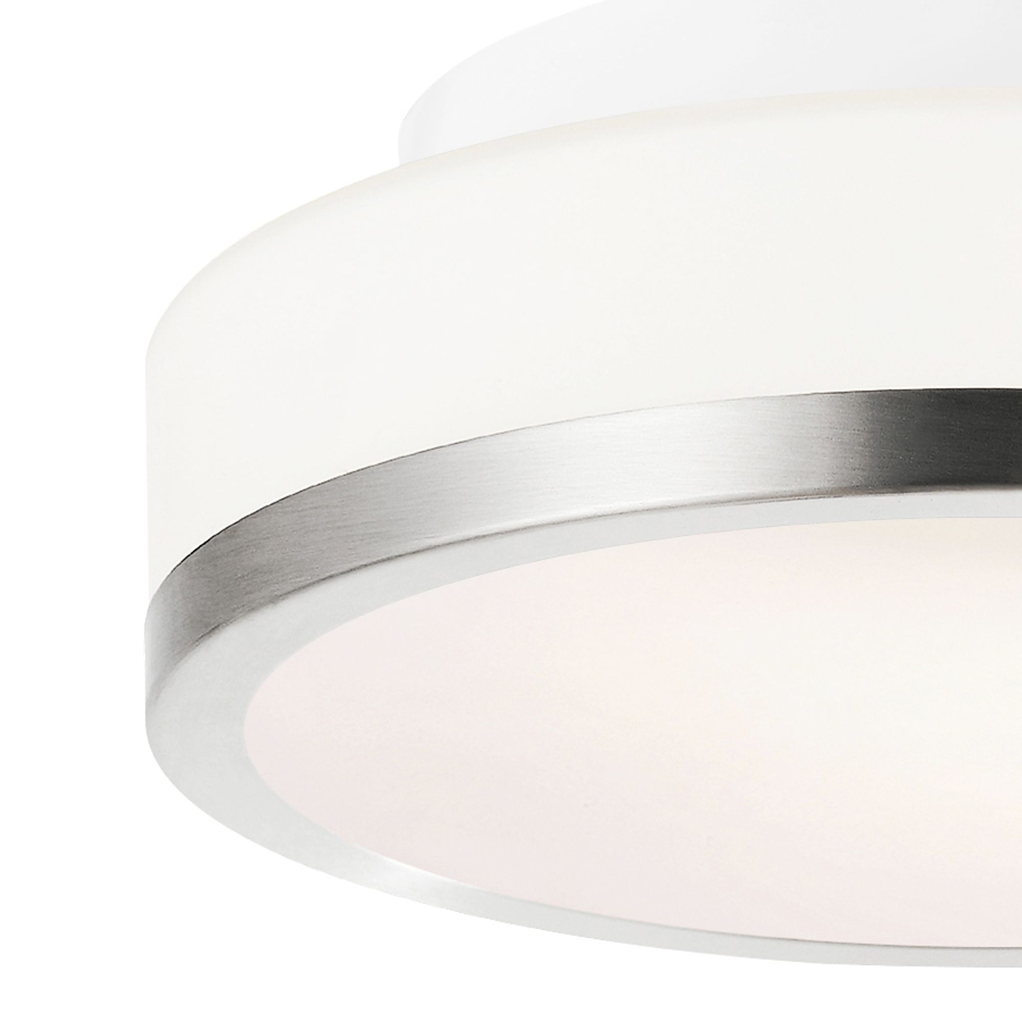 Thumbnail3 of Frosted 1 Light Drum Shade Flush Mount With Satin Nickel Finish more views