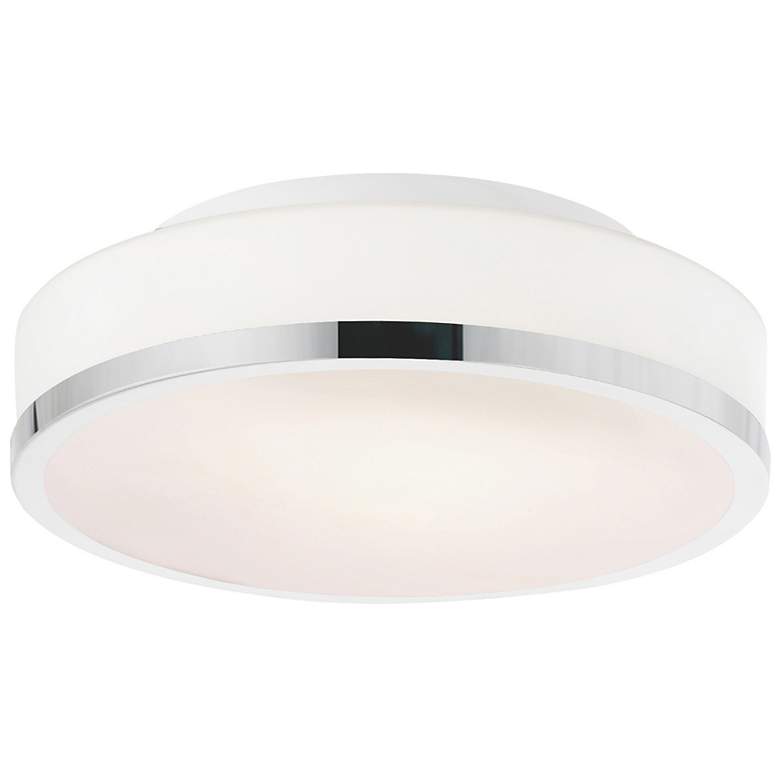 Image 1 Frosted 10" Wide Satin Nickel Drum Ceiling Light