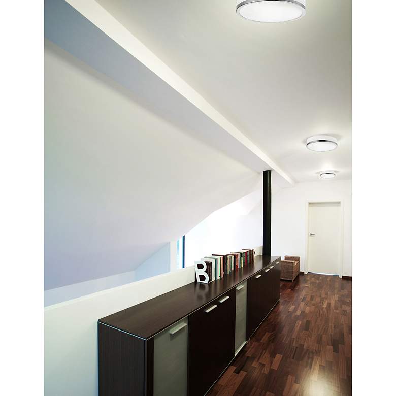Image 6 Frosted 2 Light Drum Shade Flush Mount With Satin Nickel Finish more views