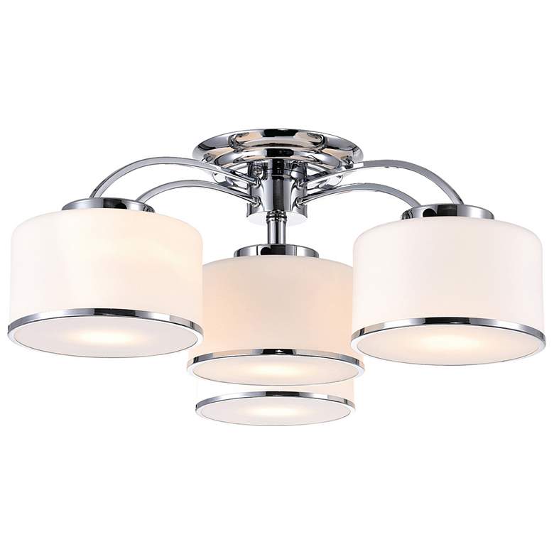 Image 1 Frosted 4 Light Drum Shade Flush Mount With Chrome Finish