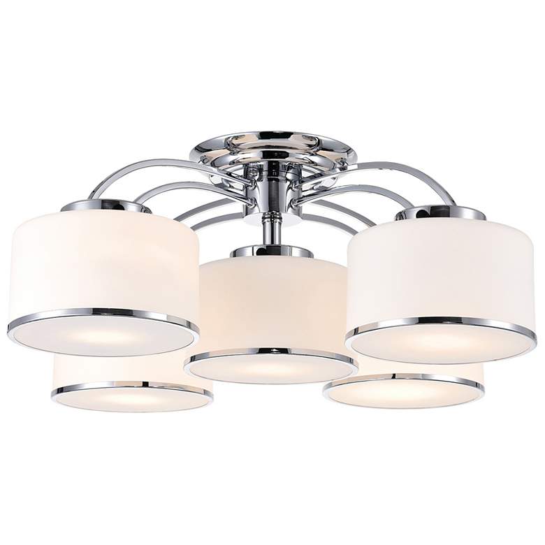 Image 1 Frosted 5 Light Drum Shade Flush Mount With Chrome Finish