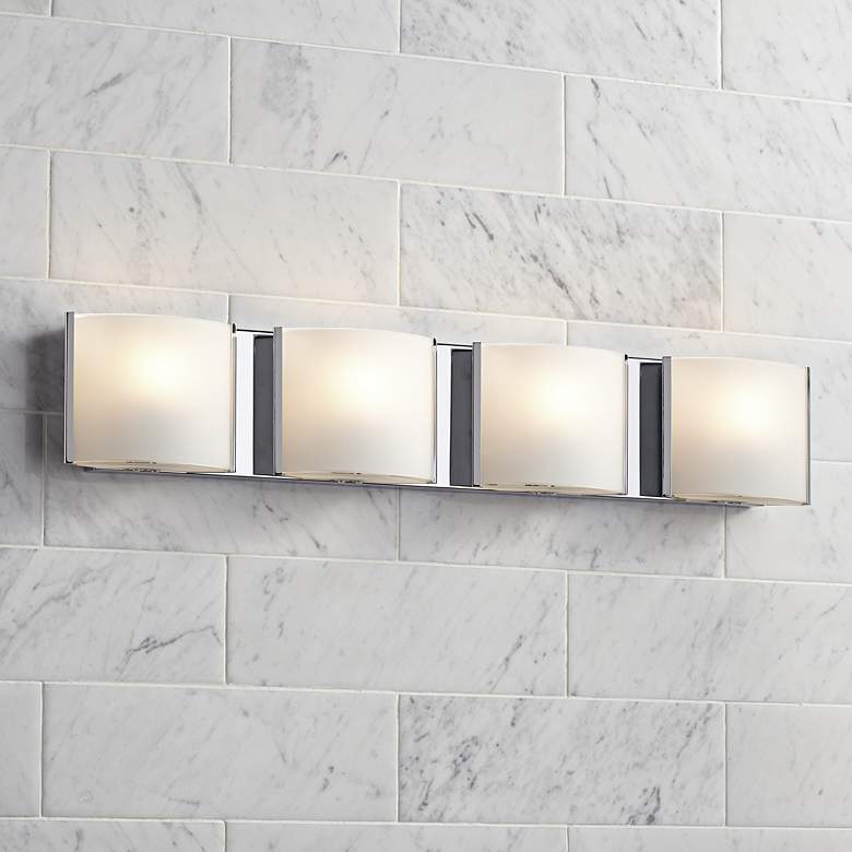 Image 1 Frosted Glass Bands 26 1/2 inch Wide Bathroom Wall Light