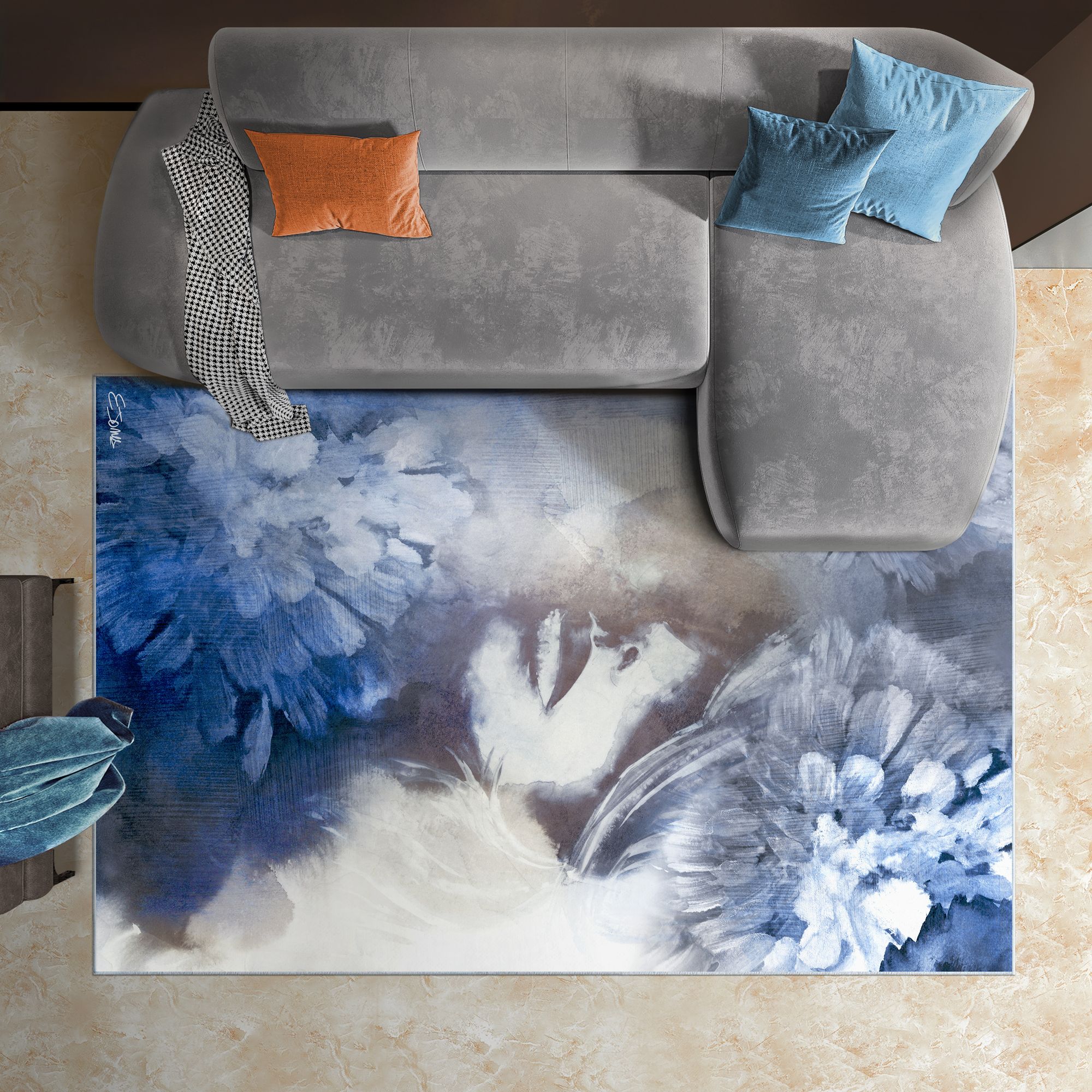 Image 2 Frosted Glass Washable Abstract Art Area Rug size 5'x8' more views