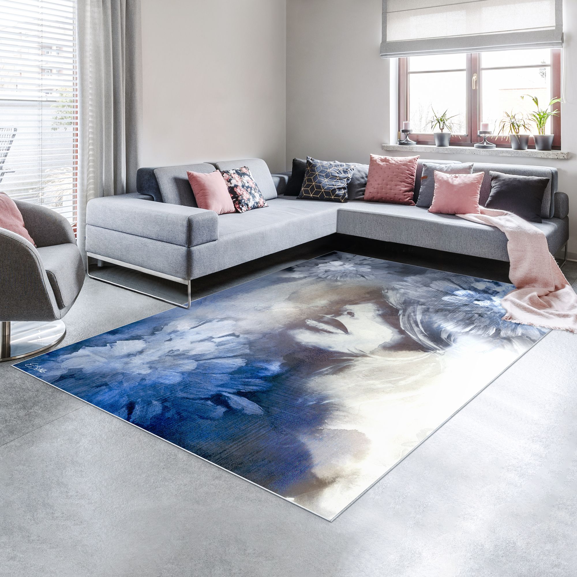 Image 2 Frosted Glass Washable Abstract Art Area Rug size 8'x10' more views