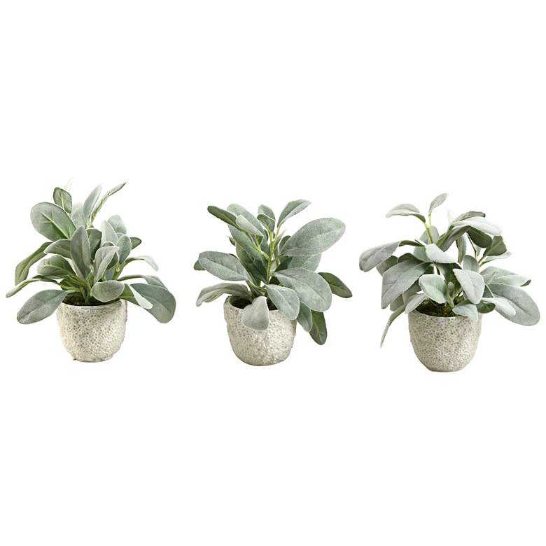 Image 1 Frosted Lamb&#39;s Ear 9 inch High Faux Plant in Pot Set of 3