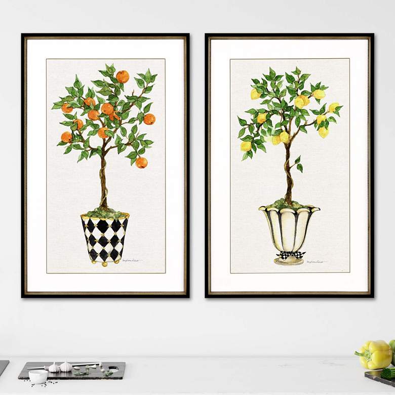 Fruit Topiary 40&quot; High Framed Giclee Wall Art Set of 2