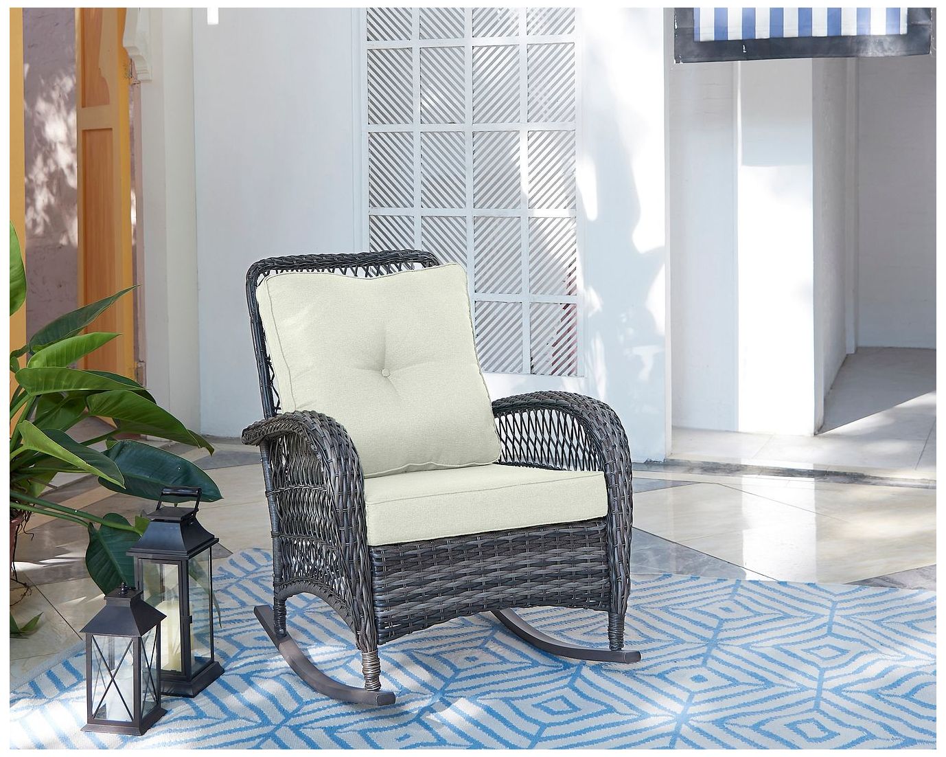 Image 2 Fruttuo Patio Rocking Chair with Cream Cushions more views