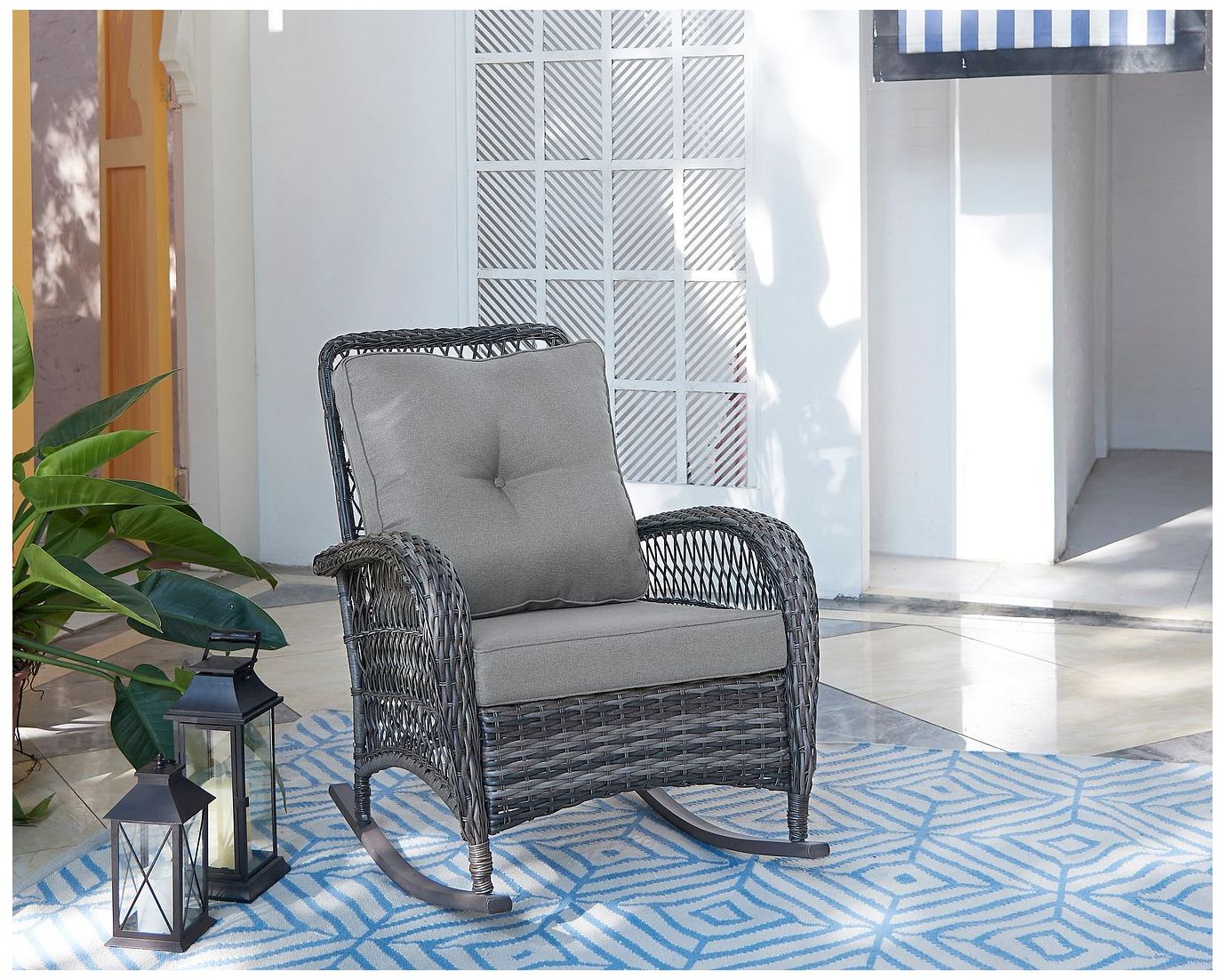 Image 2 Fruttuo Patio Rocking Chair with Grey Cushions more views