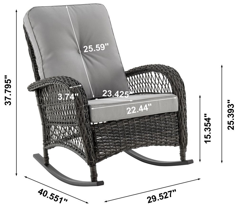 Image 3 Fruttuo Patio Rocking Chair with Grey Cushions more views