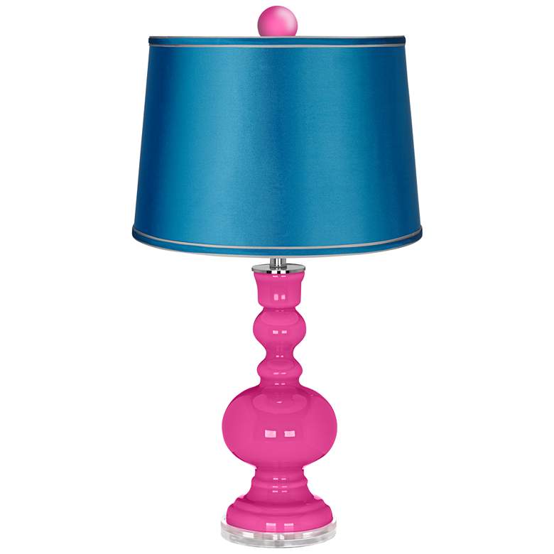 Image 1 Fuchsia Apothecary Lamp-Finial and Satin Turquoise Shade