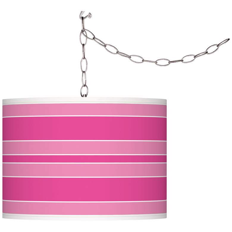 Image 1 Fuchsia Bold Stripe Giclee Glow Plug-In Swag Pendant