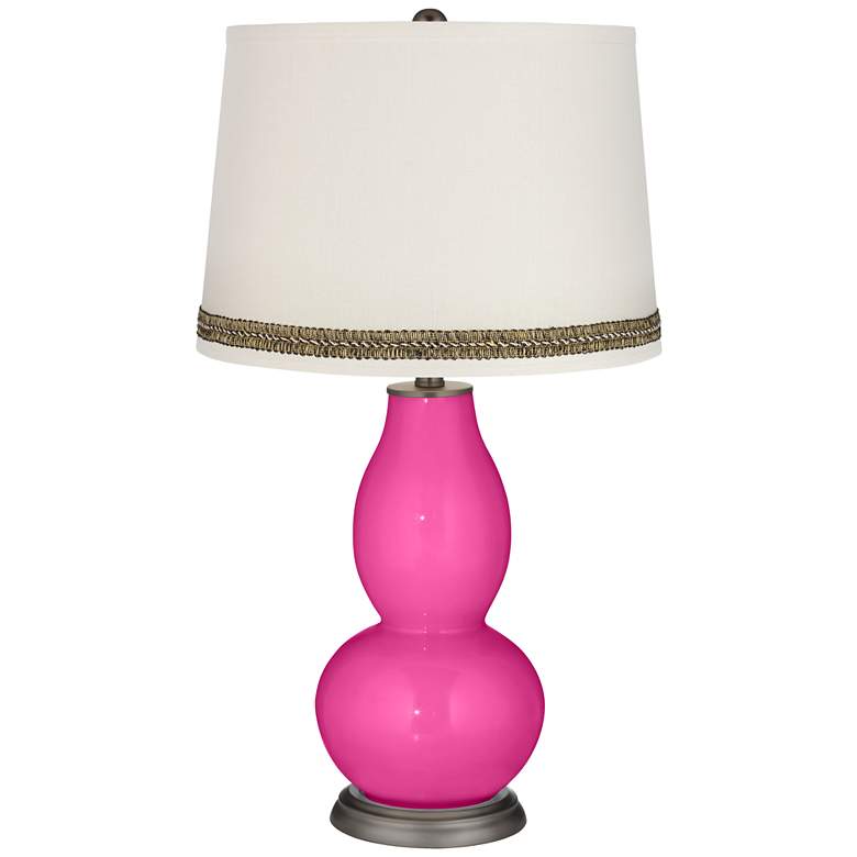 Image 1 Fuchsia Double Gourd Table Lamp with Wave Braid Trim