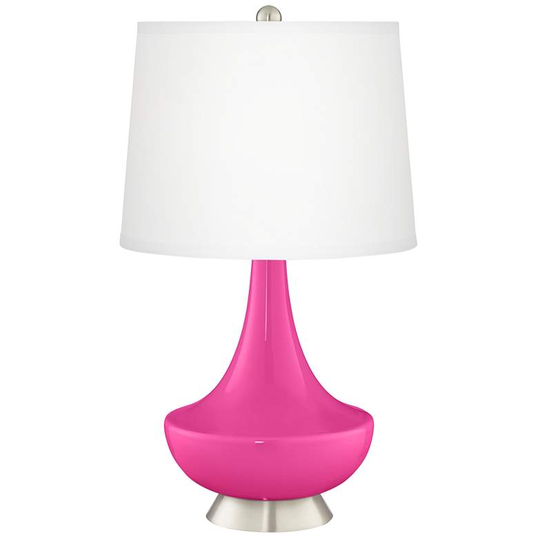 Image 2 Fuchsia Gillan Glass Table Lamp with Dimmer