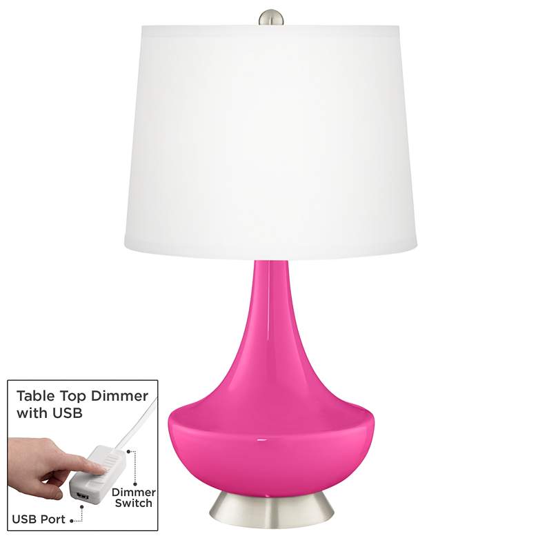 Image 1 Fuchsia Gillan Glass Table Lamp with Dimmer