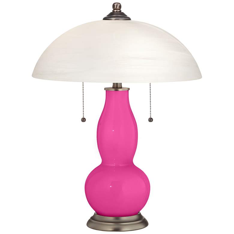 Image 1 Fuchsia Gourd-Shaped Table Lamp with Alabaster Shade