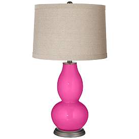 Image1 of Fuchsia Linen Drum Shade Double Gourd Table Lamp