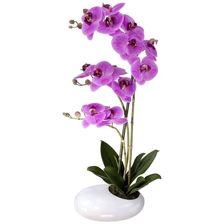 Image 1 Fuchsia Phalaenopsis Orchid 21"H Faux Floral in White Pot