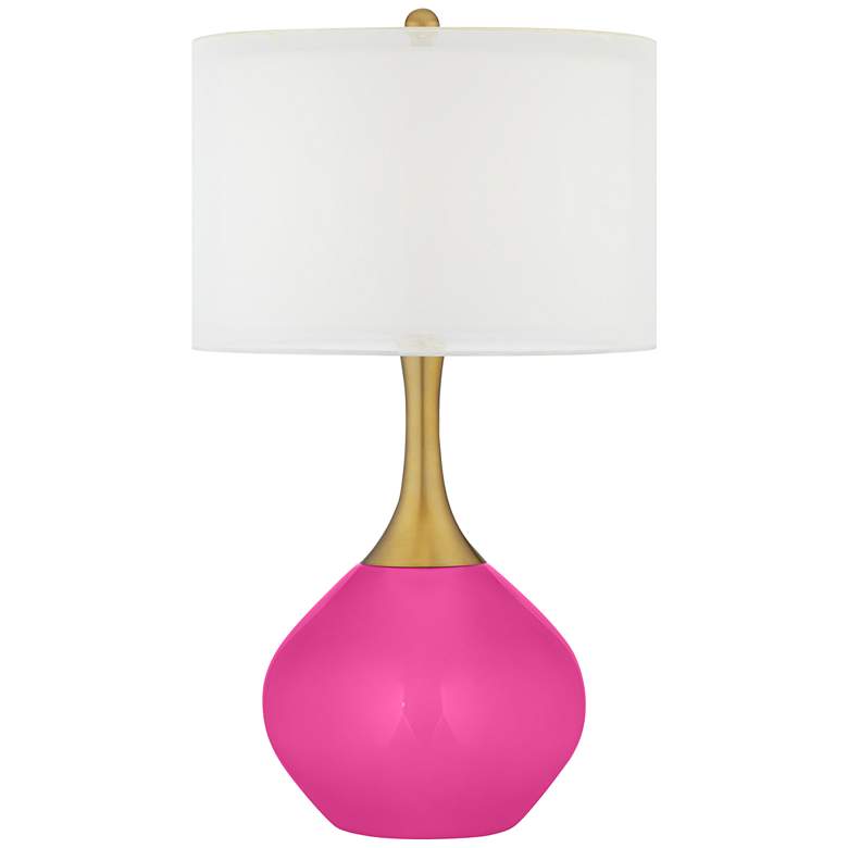 Image 1 Fuchsia Pink Nickki Brass Modern Table Lamp