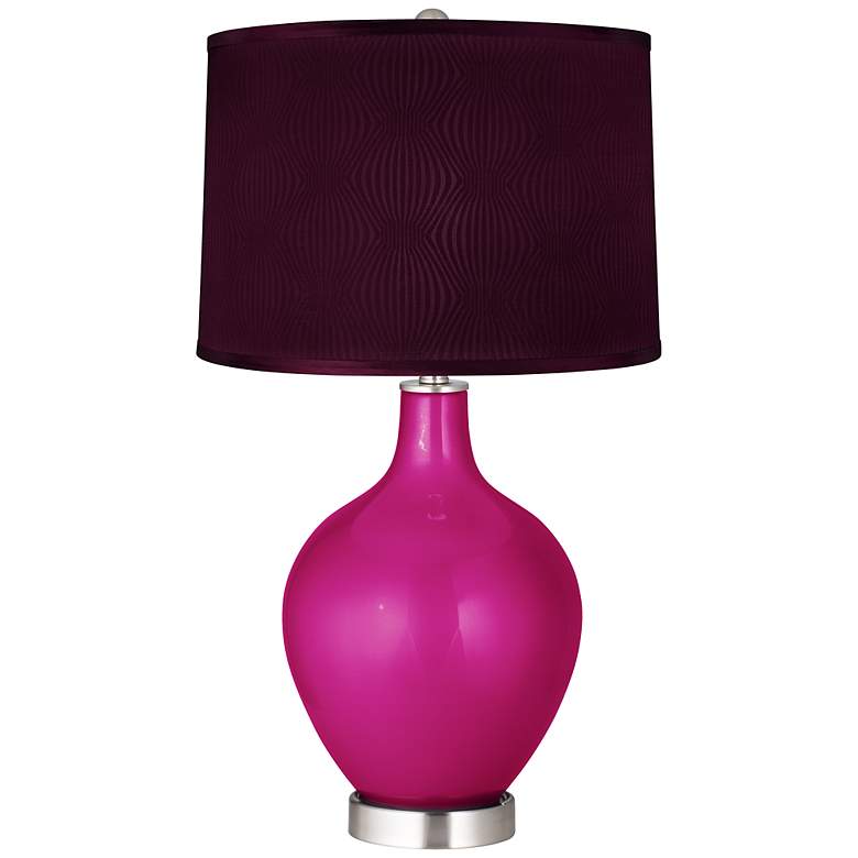 Image 1 Fuchsia Rose Metallic Patterned Purple Shade Ovo Table Lamp