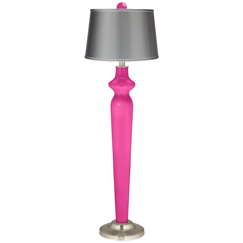 Image 1 Fuchsia Satin Gray Lido Floor Lamp with Color Finial