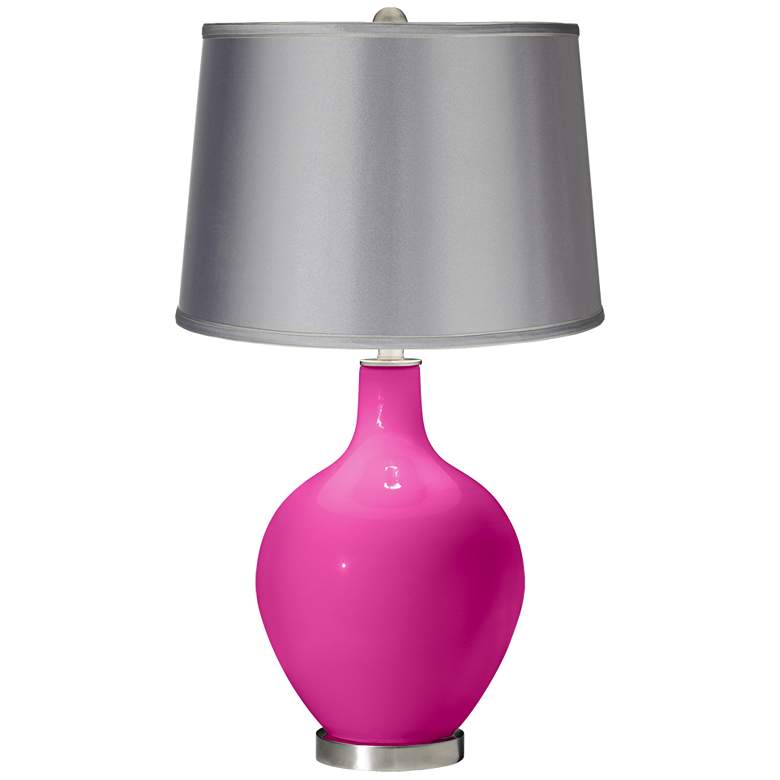 Image 1 Fuchsia - Satin Light Gray Shade Ovo Table Lamp