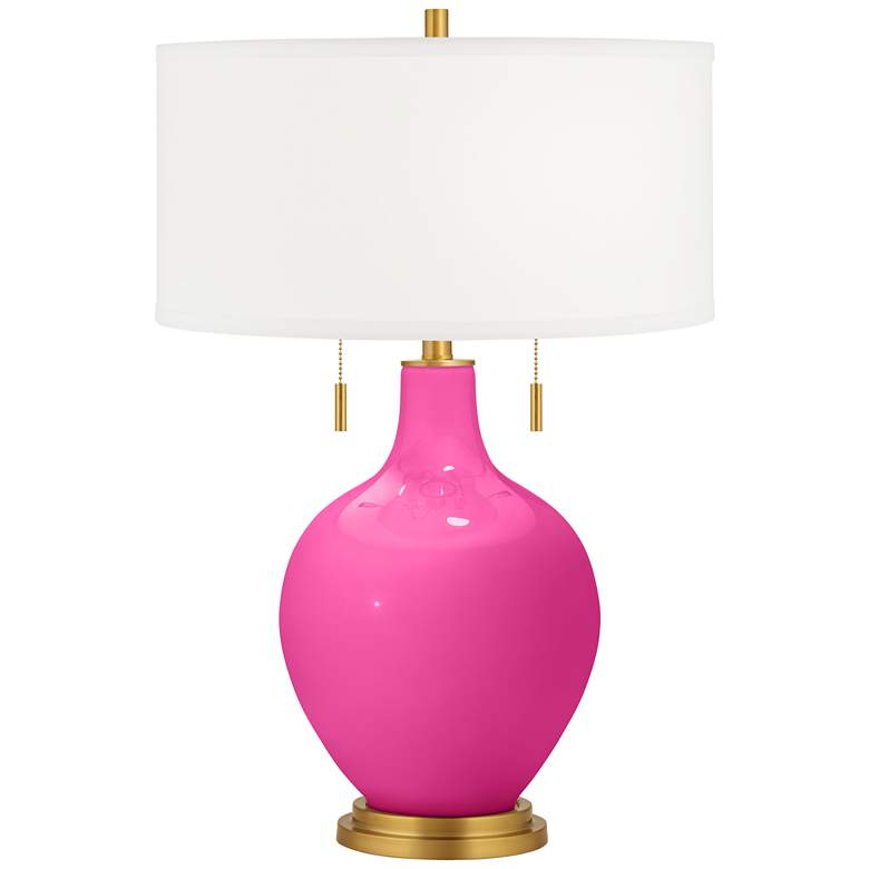 Image 2 Fuchsia Toby Brass Accents Table Lamp with Dimmer
