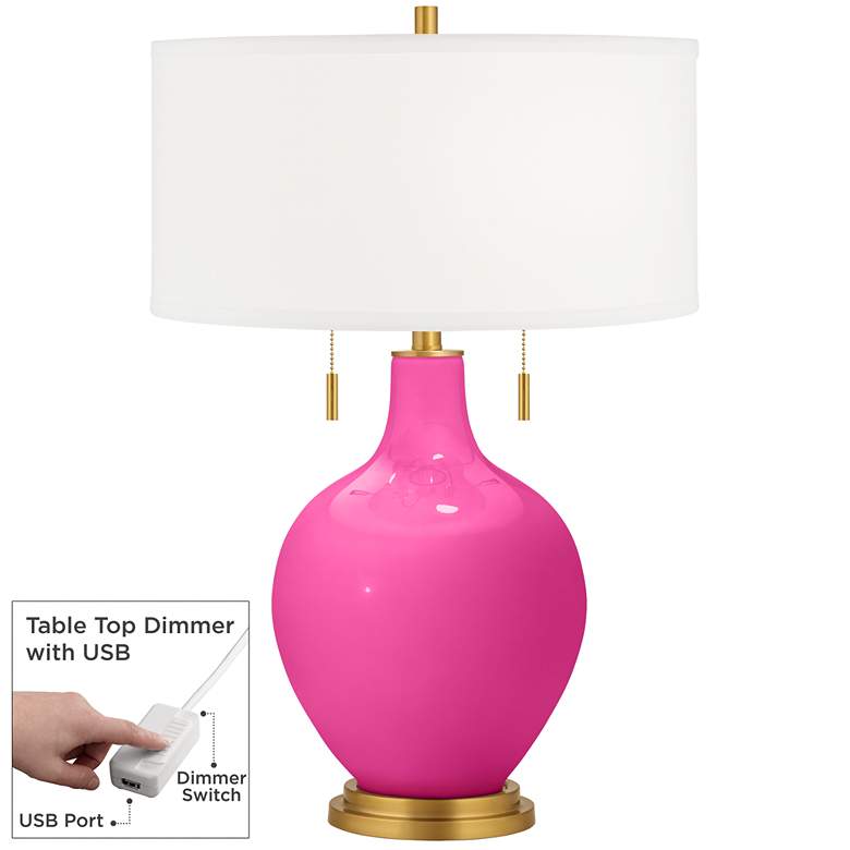 Image 1 Fuchsia Toby Brass Accents Table Lamp with Dimmer