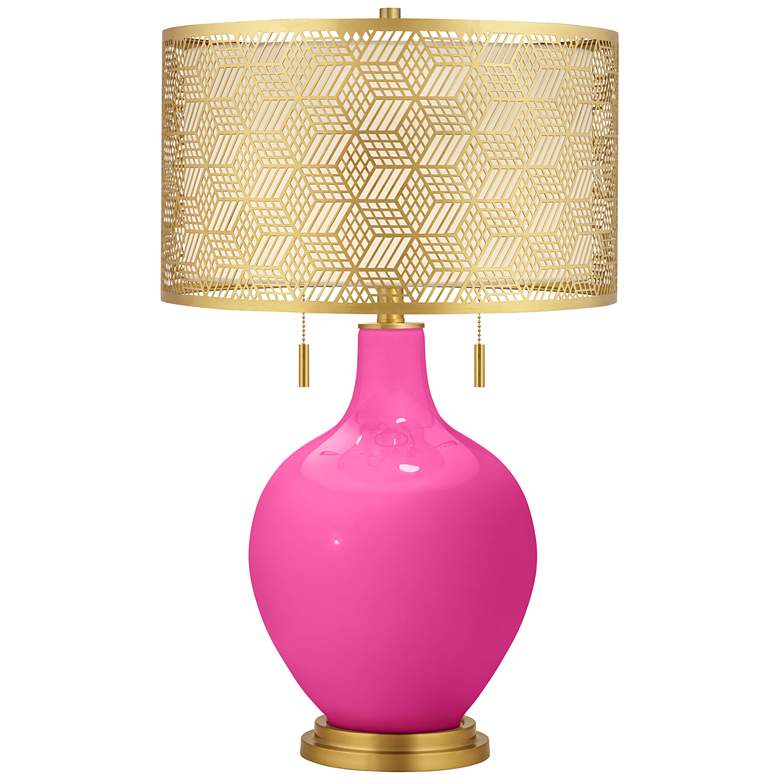 Image 1 Fuchsia Toby Brass Metal Shade Table Lamp
