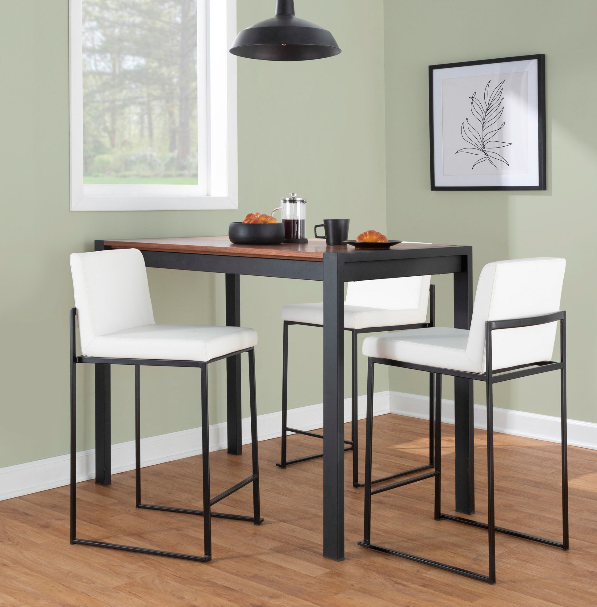 Fuji 26" Black and White Faux Leather Counter Stools Set of 2