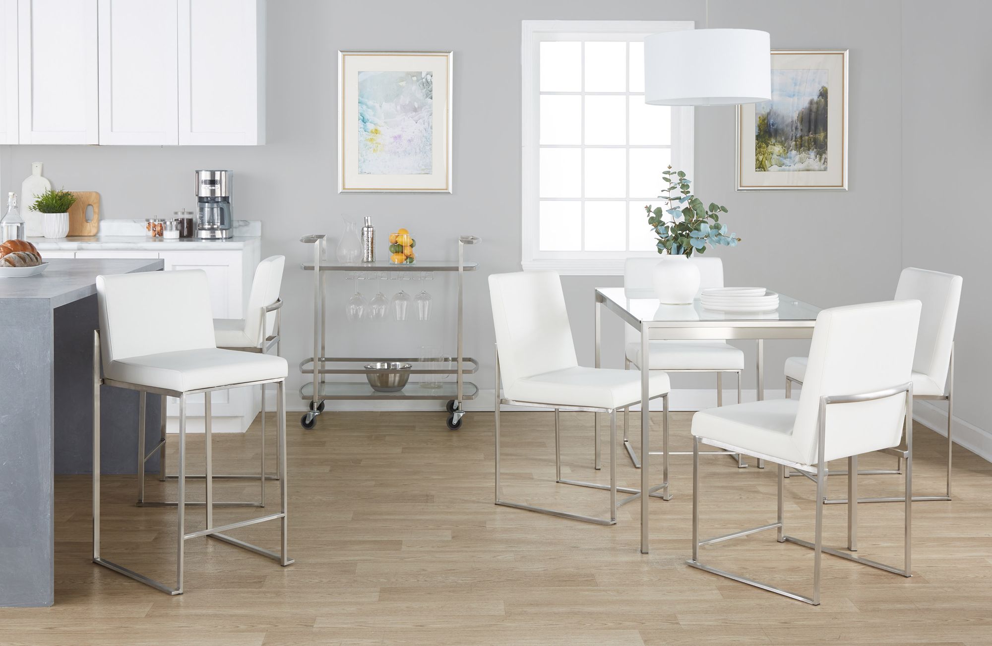 Fuji 26" White Faux Leather Counter Stools Set of 2