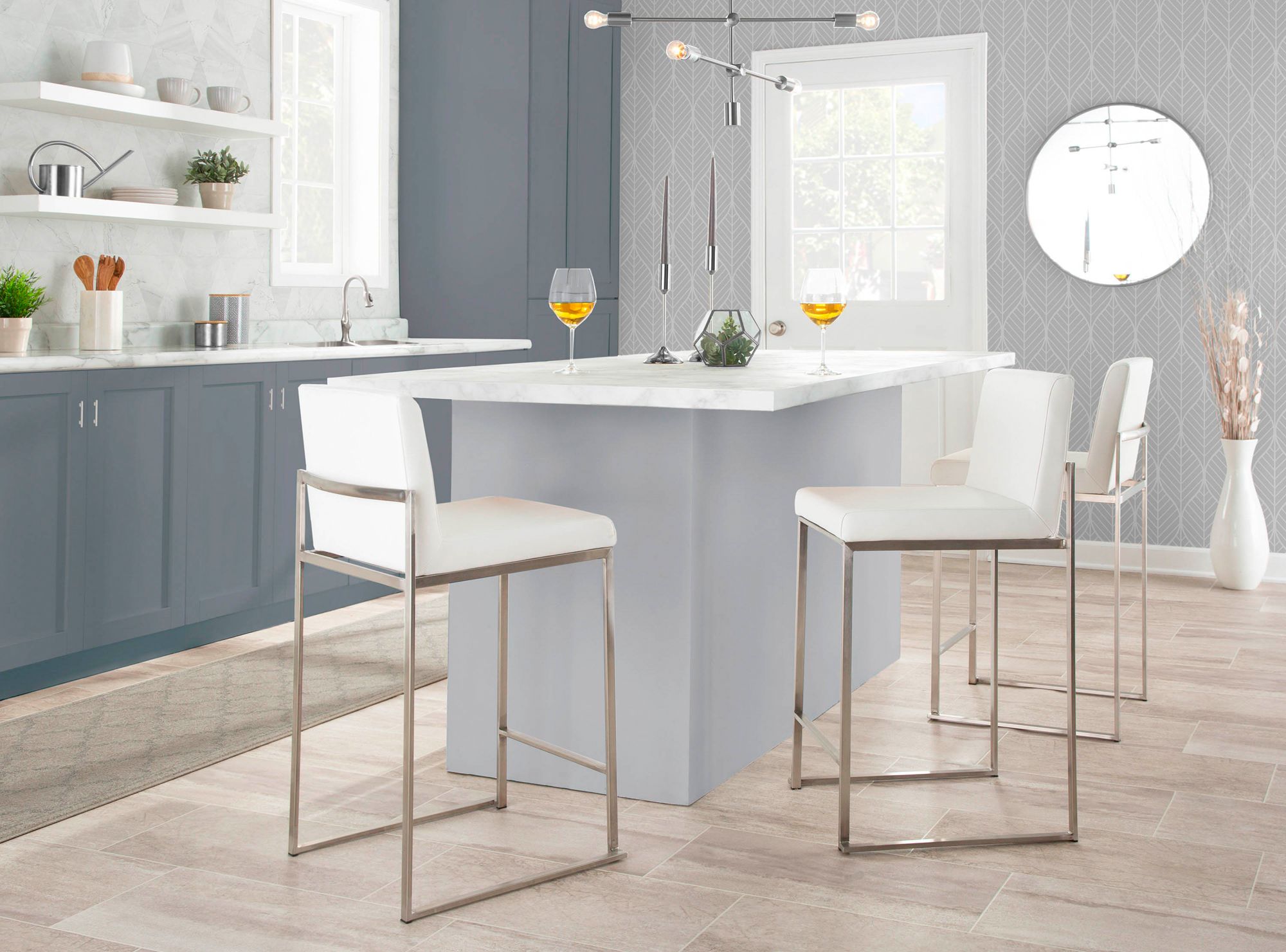 Fuji 26" White Faux Leather Counter Stools Set of 2