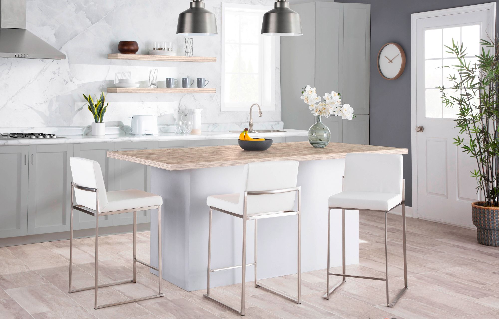 Fuji 26" White Faux Leather Counter Stools Set of 2