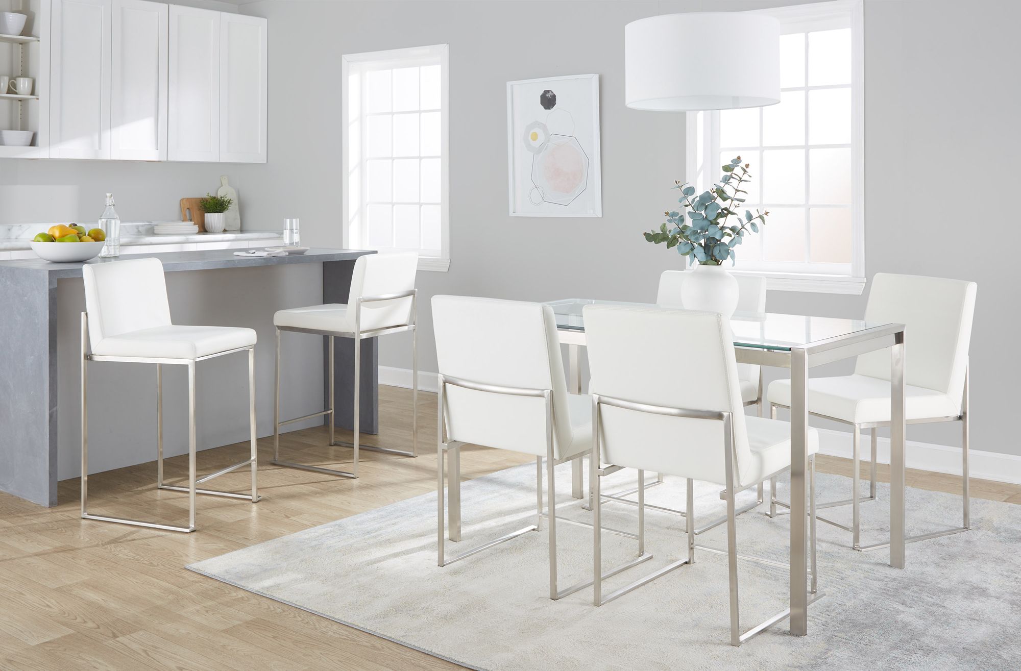 Fuji 26" White Faux Leather Counter Stools Set of 2