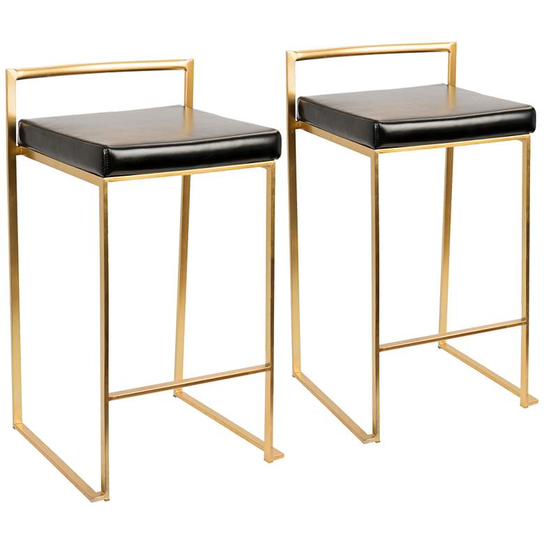 Image 1 Fuji 27" Black Faux and Gold Counter Stool Set of 2