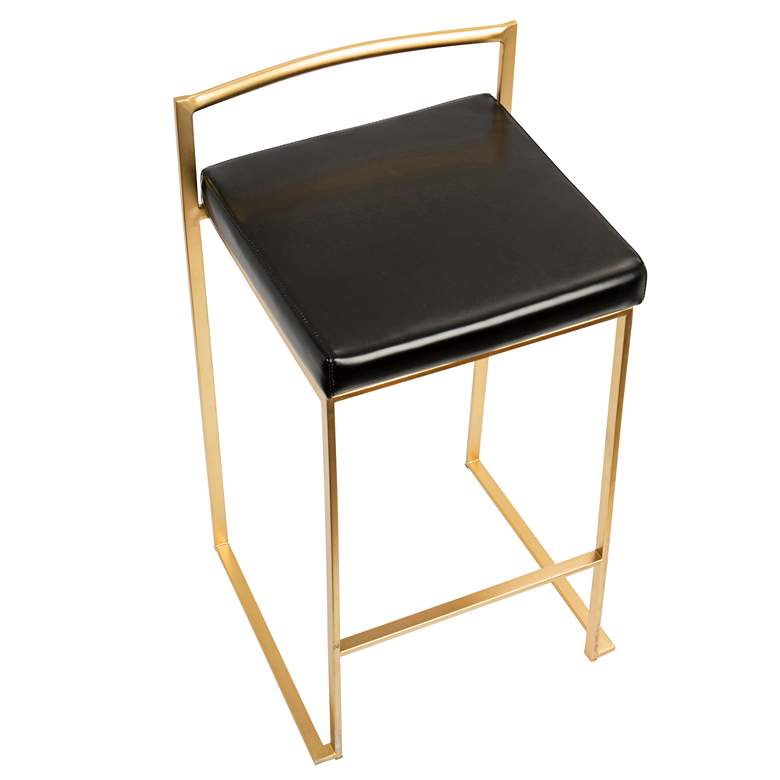 Image 7 Fuji 27 inch Black Faux and Gold Counter Stool Set of 2 more views