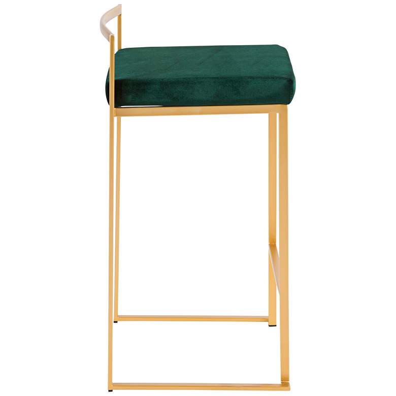 Image 6 Fuji 27" Gold and Green Velvet Modern Counter Stools Set of 2 more views