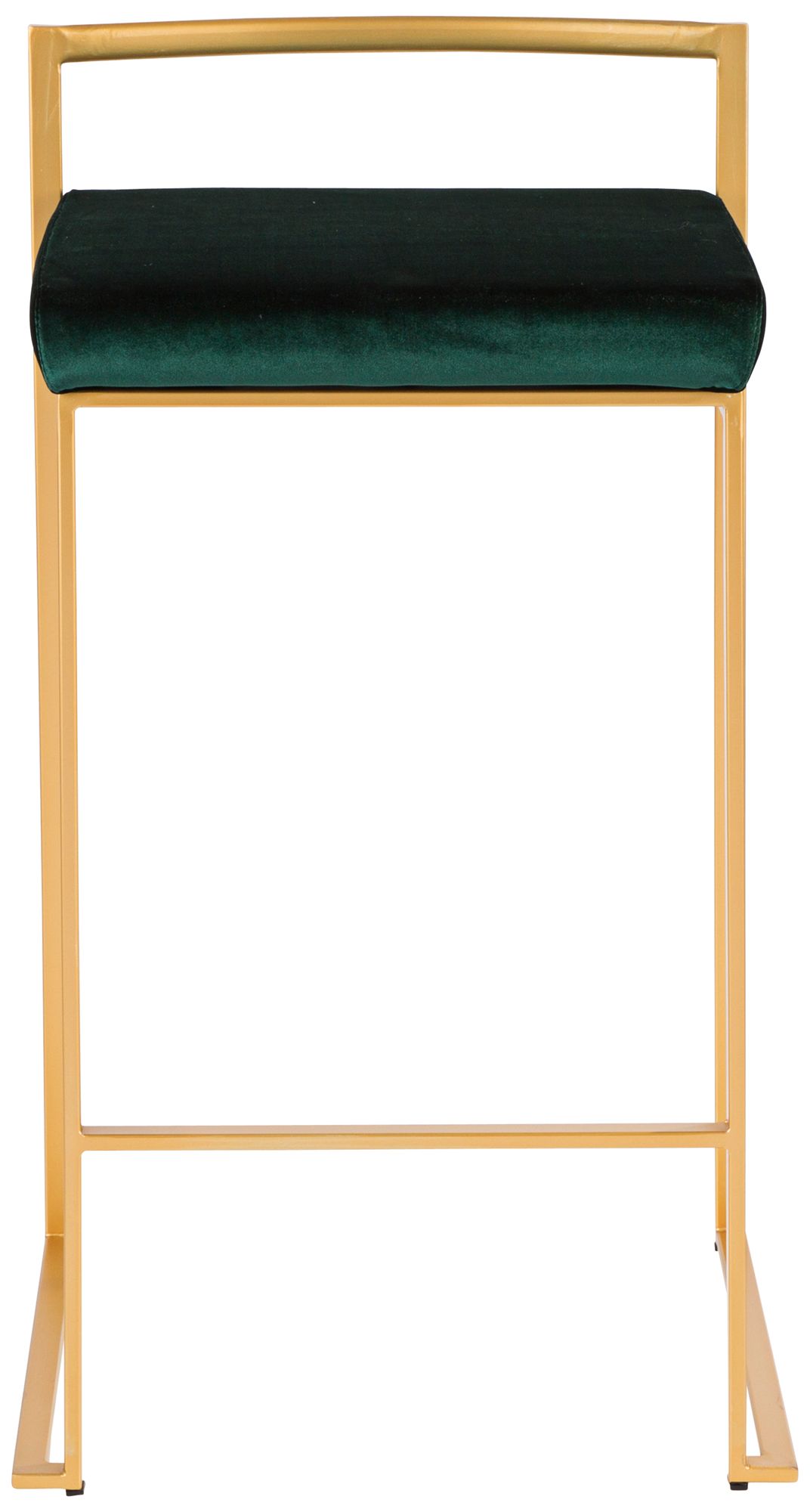 Fuji 27" Gold and Green Velvet Modern Counter Stools Set of 2