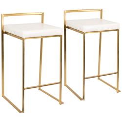 Fuji 27&quot; White Faux Leather Modern Counter Stools Set of 2